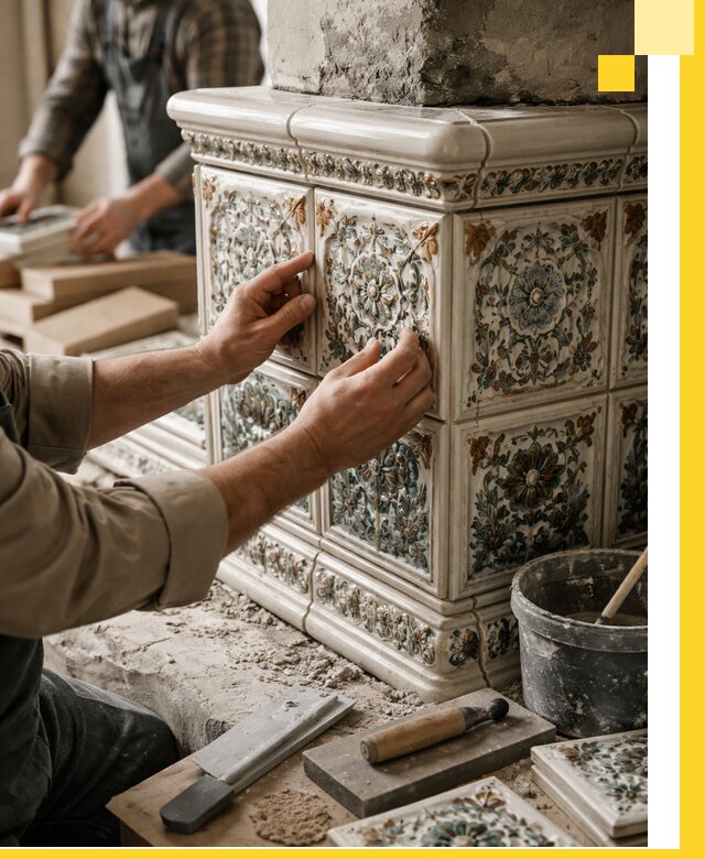 Изразцовые камины под ключ в Муре: проект и монтаж