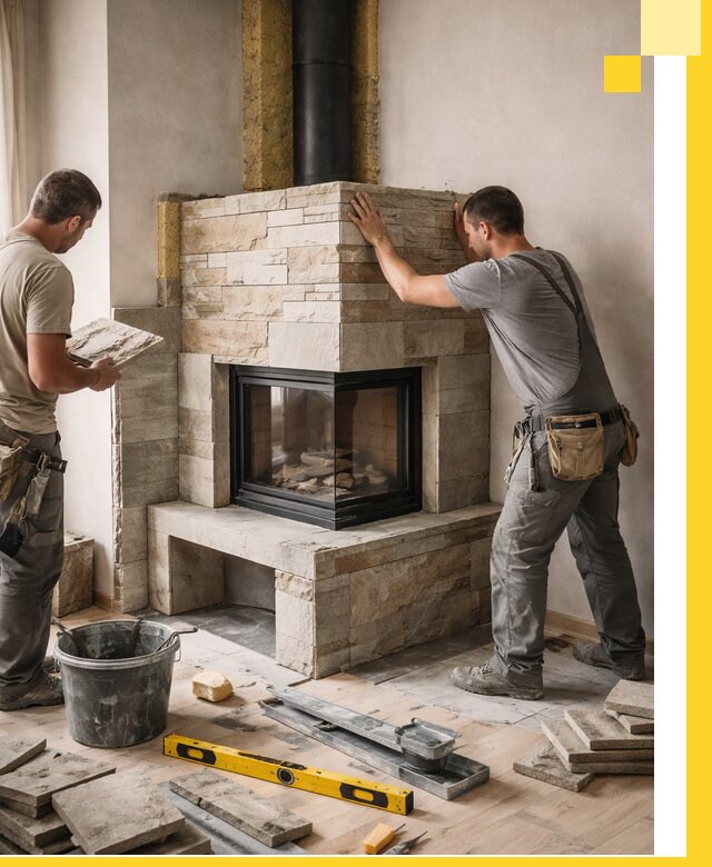 Угловые камины под ключ проект, монтаж и отделка в Муре