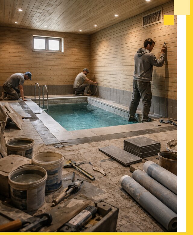 Строительство бани с бассейном и сауной под ключ в Муре