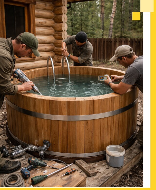 Строительство бань с купелью под ключ и отделкой в Муре