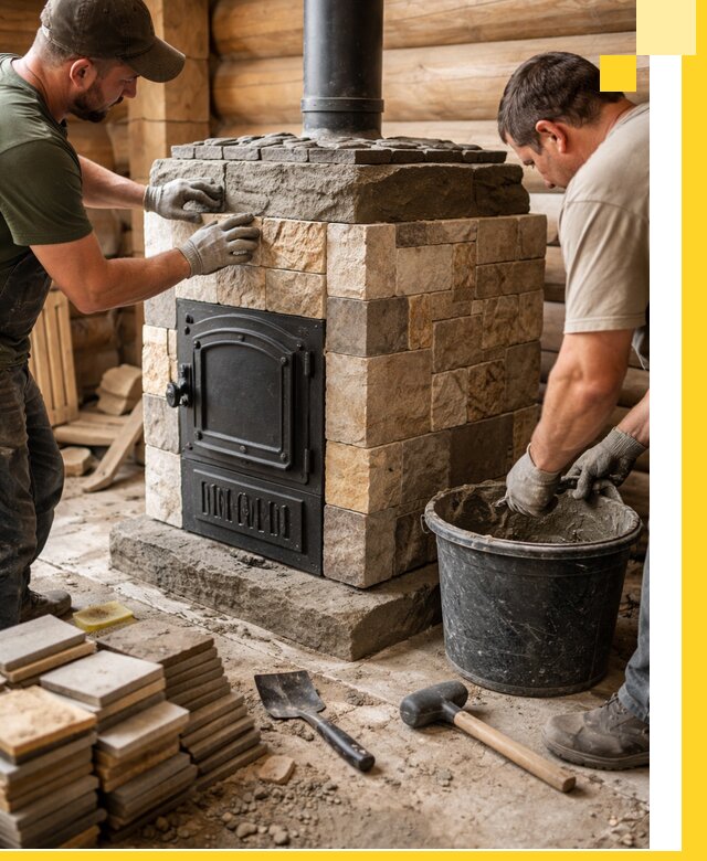 Облицовка банной печи под ключ в Муре: камень и плитка