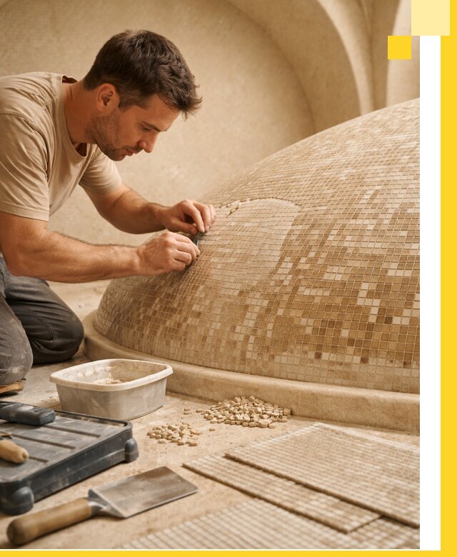 Профессиональная укладка мозаики для хамама под ключ в Муре